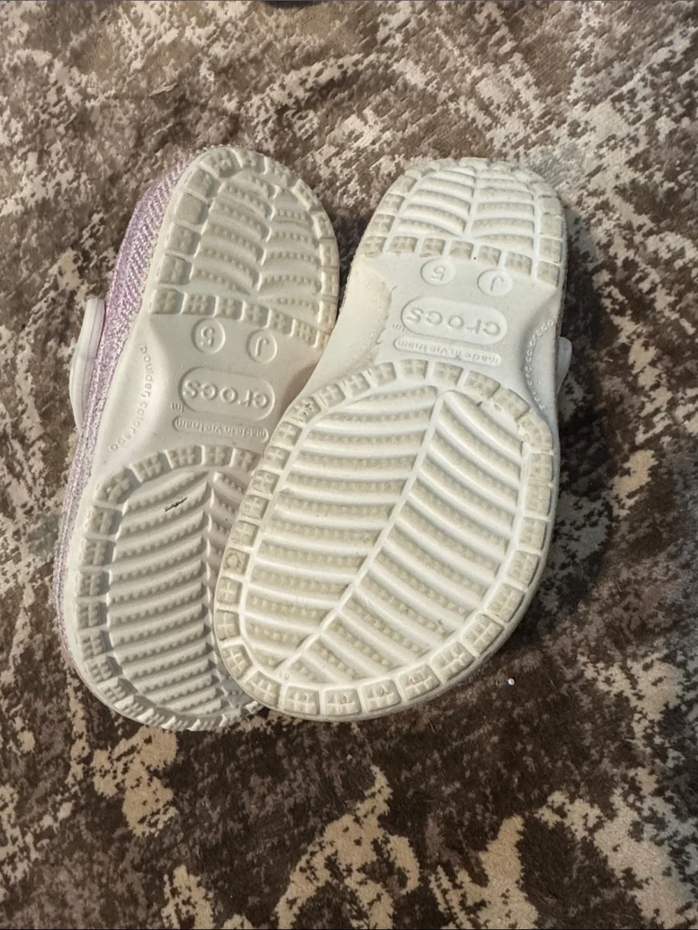 CROCS Kids' Glitter Clog in White with Pink and Blue Sparkle